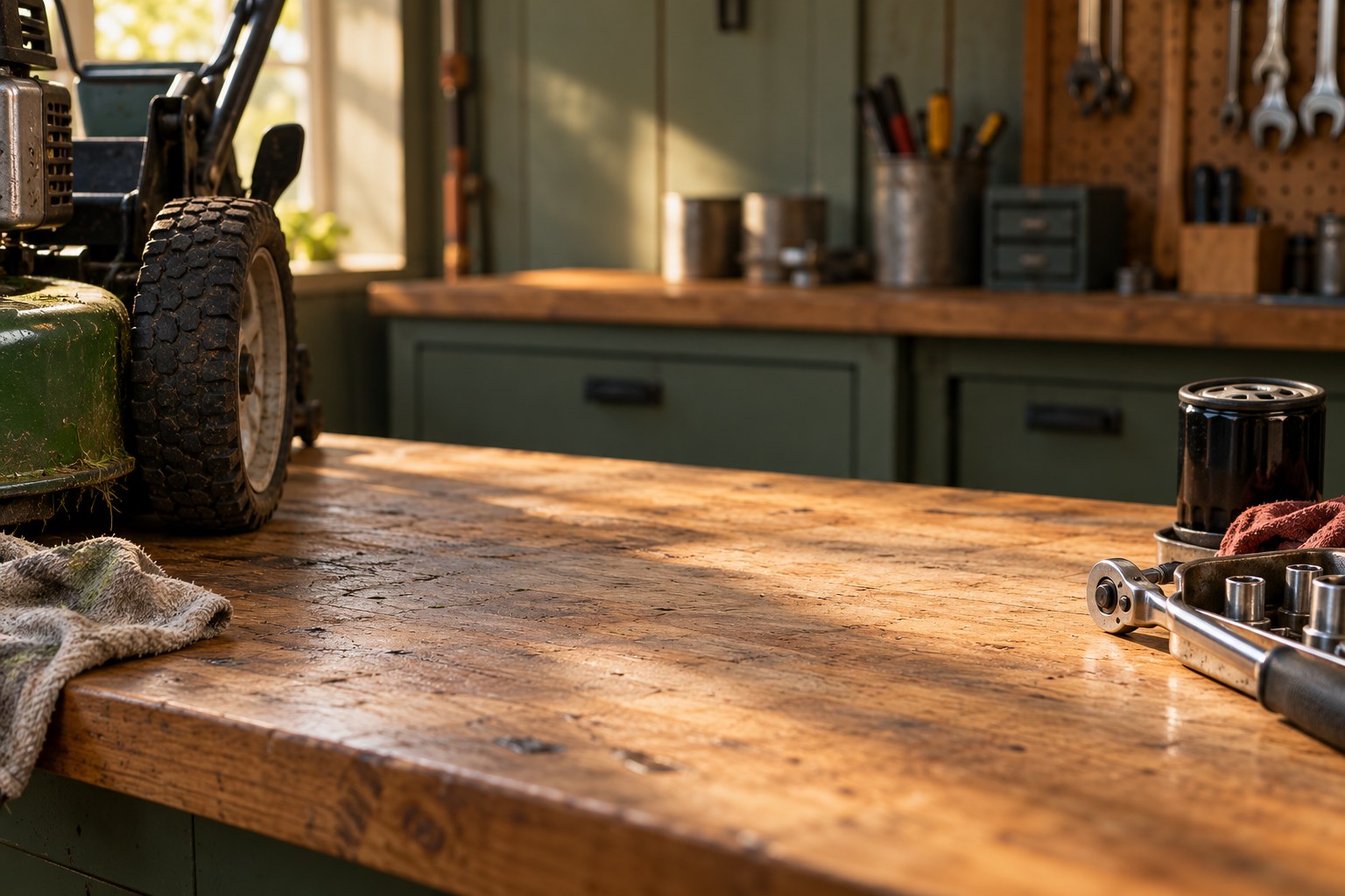 AI-generated close-up equipment-service workbench backdrop